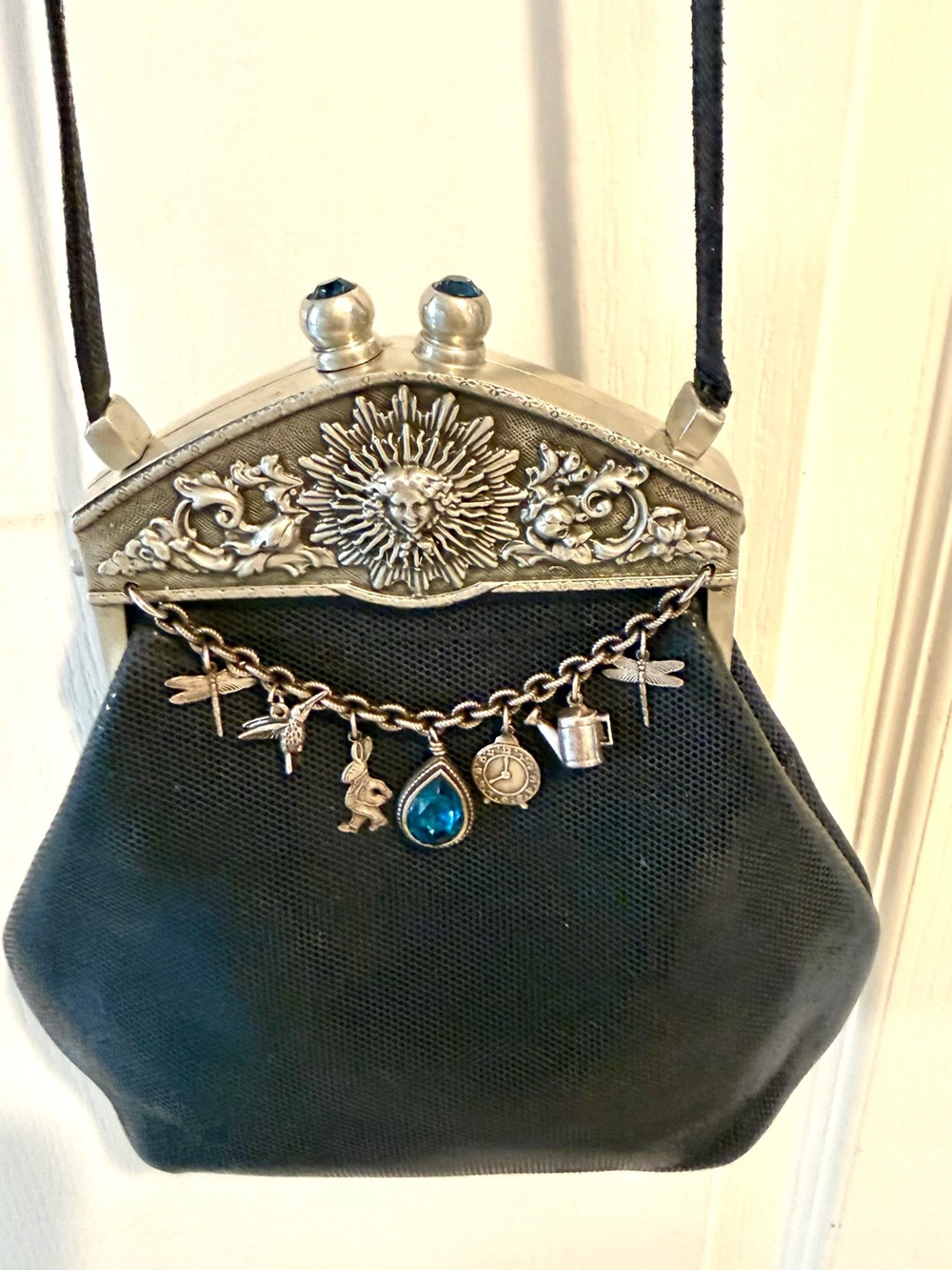 Moulin Rouge by James Culver Navy leather pewter jeweled crossbody shoulder blue - Picture 6 of 16